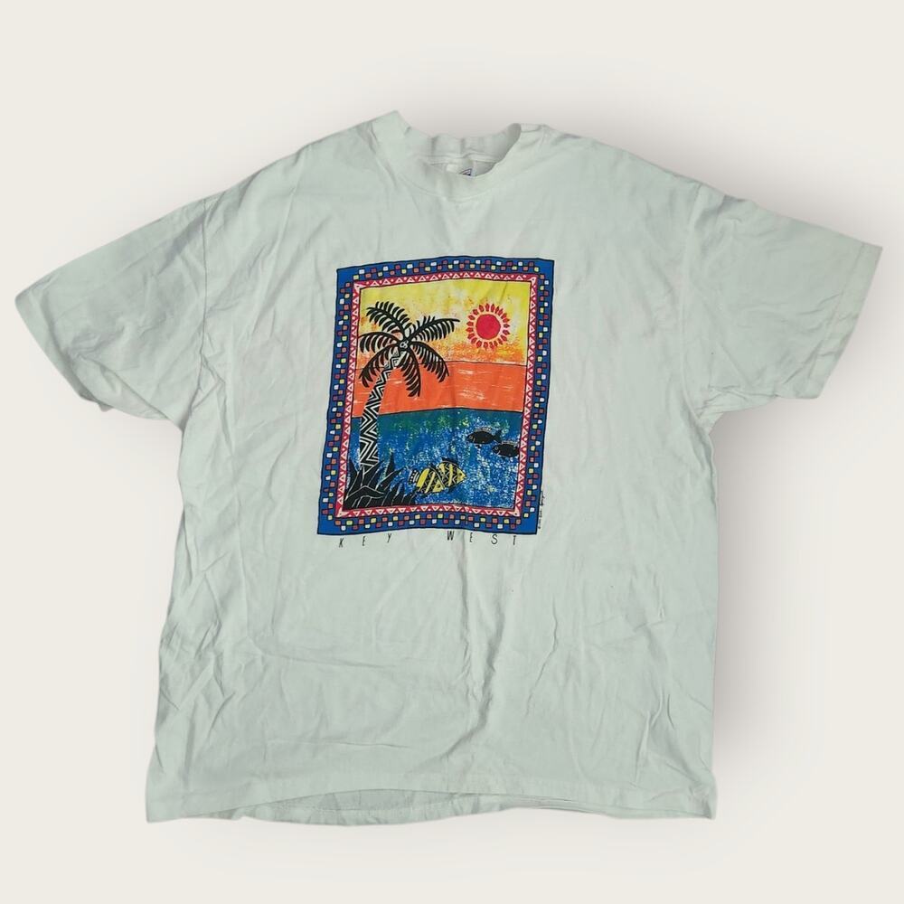 Hanes Beefy-T Key West Graphic T-Shirt Men's Sz XXL Palm Tree Pre-Shrunk VTG